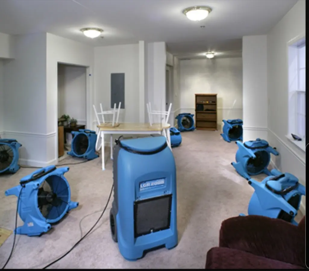 Air movers and dehumidifier setup for Water Extraction & Removal in Duryea